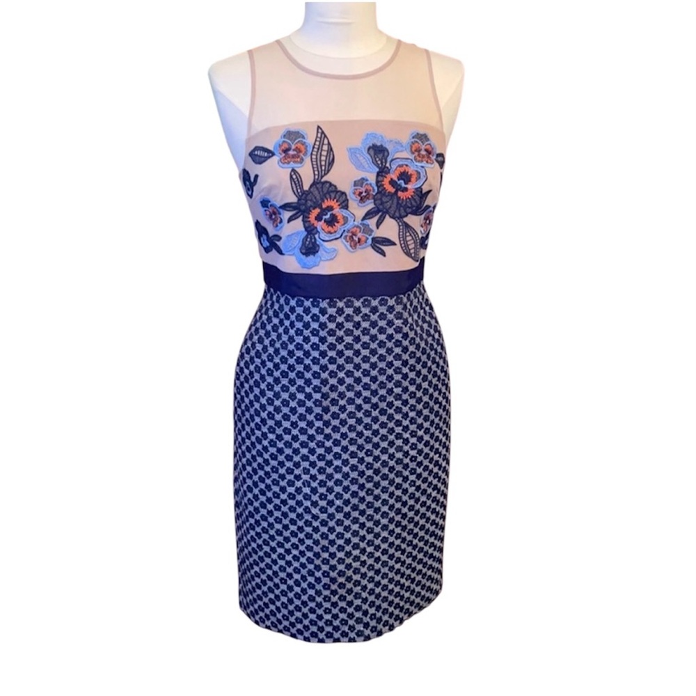 Moulinette Soeurs embroidered mesh & patterned sheath dress